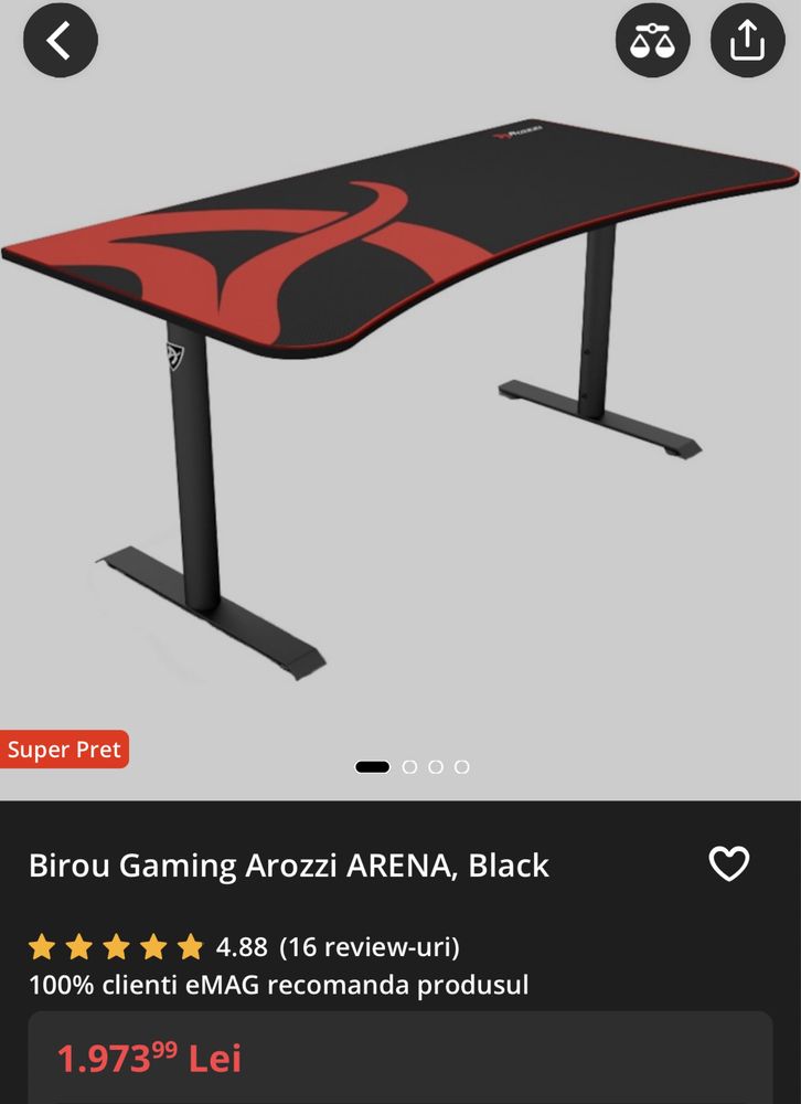 Birou gaming reglabil pe 3 pozitii, Arozzi Arena