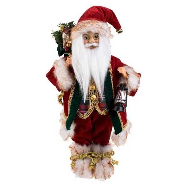 Коледна реалистична фигура Дядо Коледа с чувал и фенер, 45cm