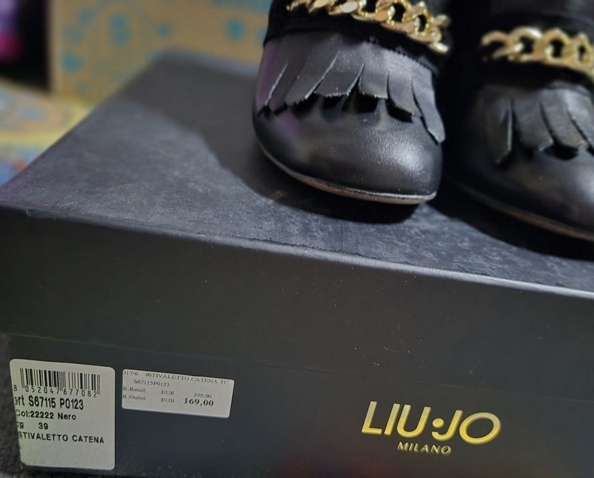 Cizme negre piele toc gros cu auriu, Liu Jo