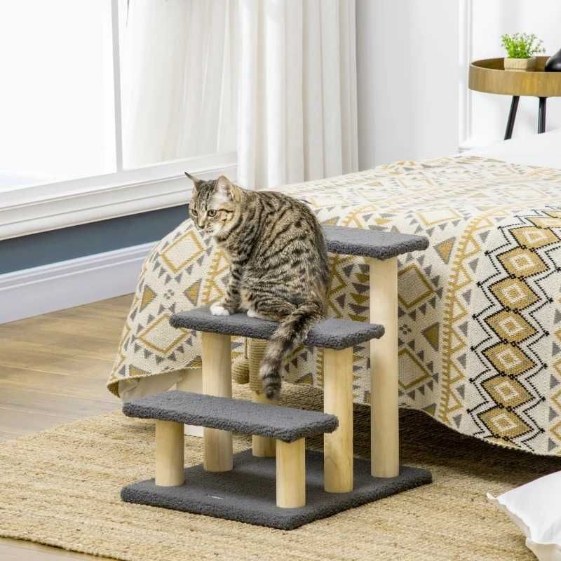 PawHut 48 см тристепенно котешко дърво, с играчка топка