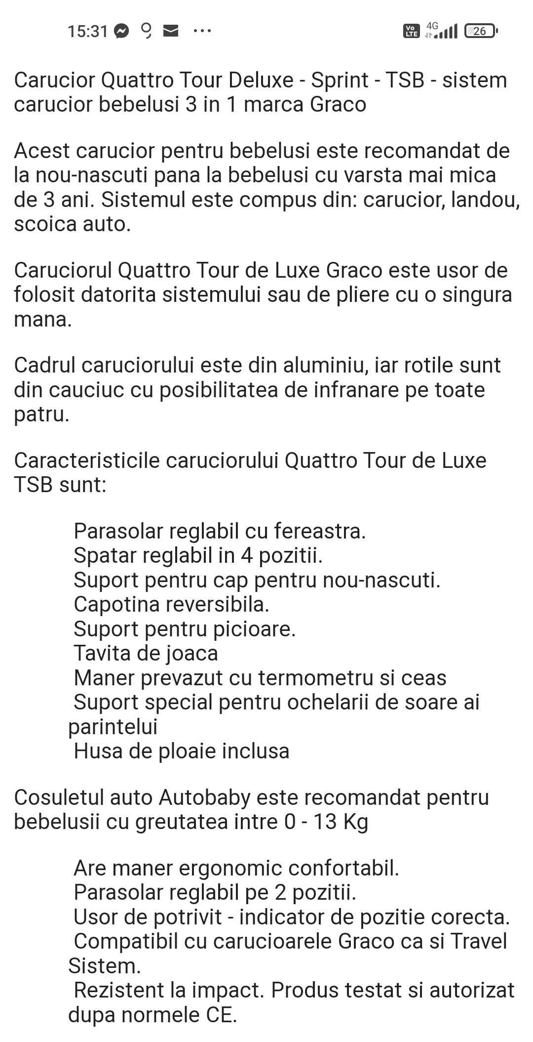 Carucior 3 in 1 Graco, Quatro Tour Deluxe