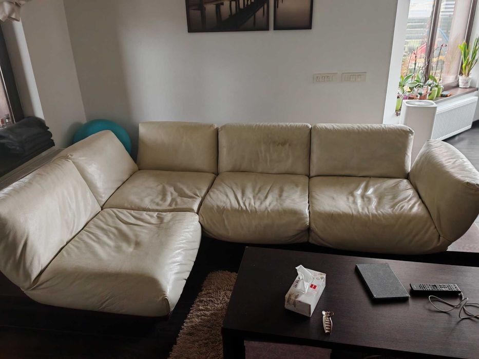 Canapea piele crem - extensibila, mecanism reglare spatare