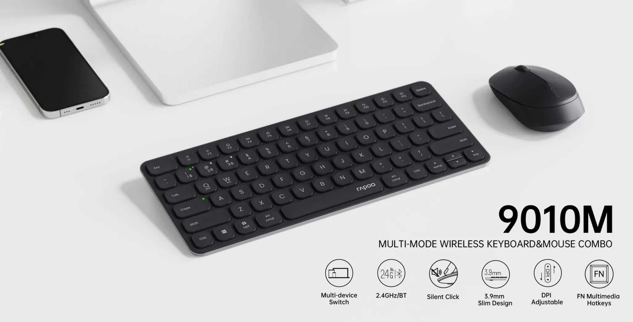 [НОВАЯ] Беспроводная клавиатура & мышка RAPOO 9010M Black