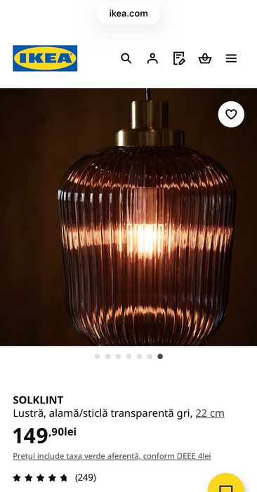 Ca NOU 2xLustre IKEA SOLKLINT Sticla/Alama Bec incl +Transport Gratuit