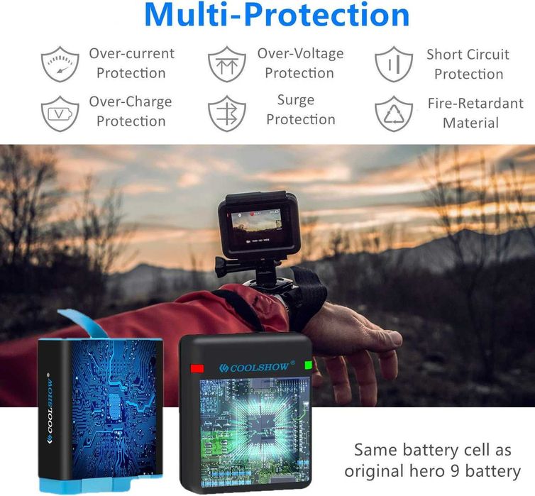 BateriI de schimb pt HERO 10, COOLSHOW x2 și încărcător USB,sigilat
