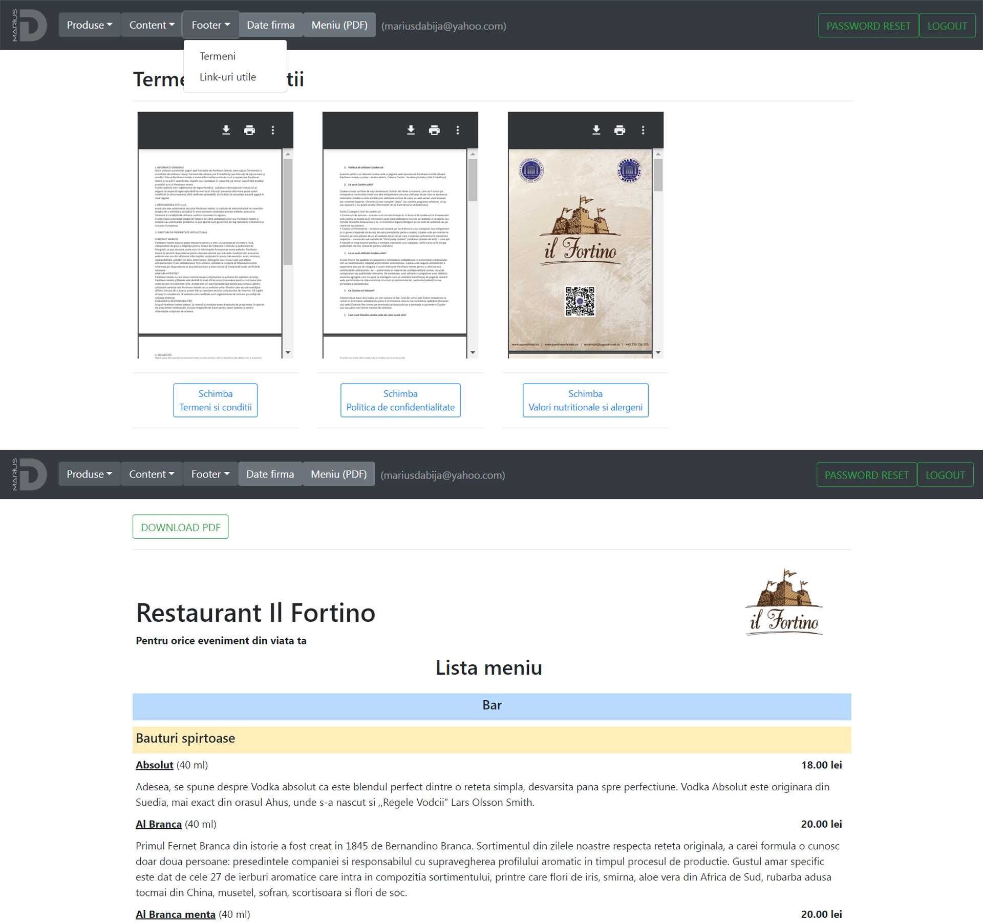 Web site restaurant (include meniu cu cod QR scanabil)