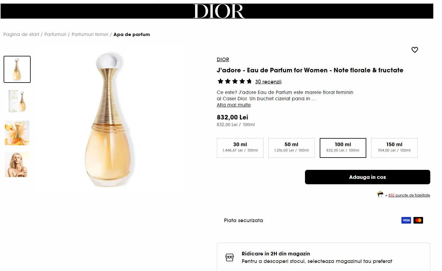 DIOR J'adore Eau de Parfum pentru femei, 100ml, original, cu factura