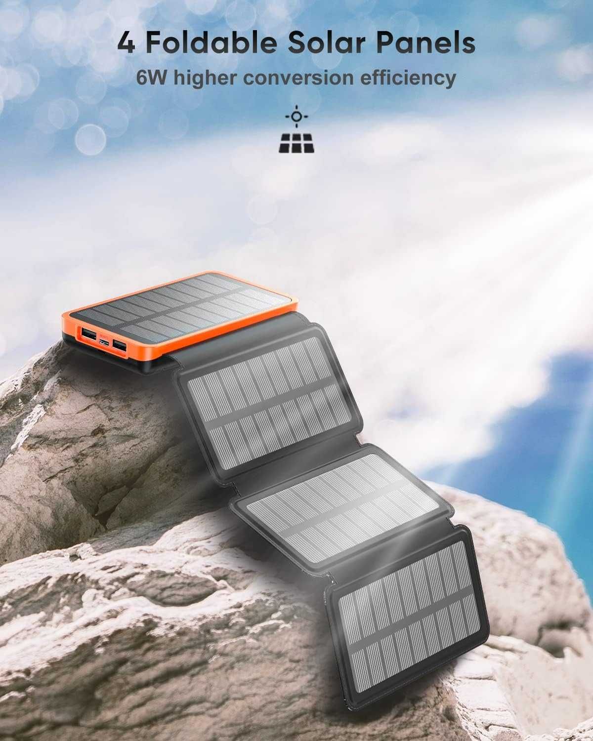 +CADOU Baterie externa cu incarcare solara drumetii/camping 25000 mAh