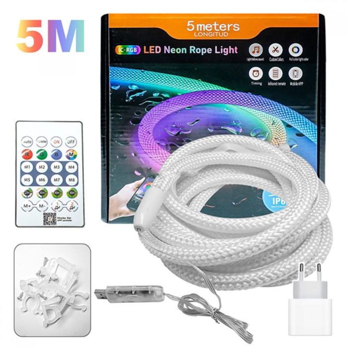 Комплект USB RGB LED Неонова Лента 5м, Bluetooth с дистанцион