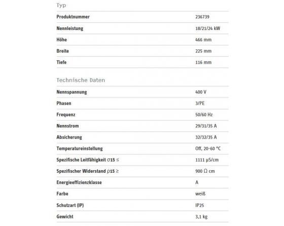 Boiler apa instantaneu 18.21.24 kW/400V DHE 27
Boiler apa instantaneu