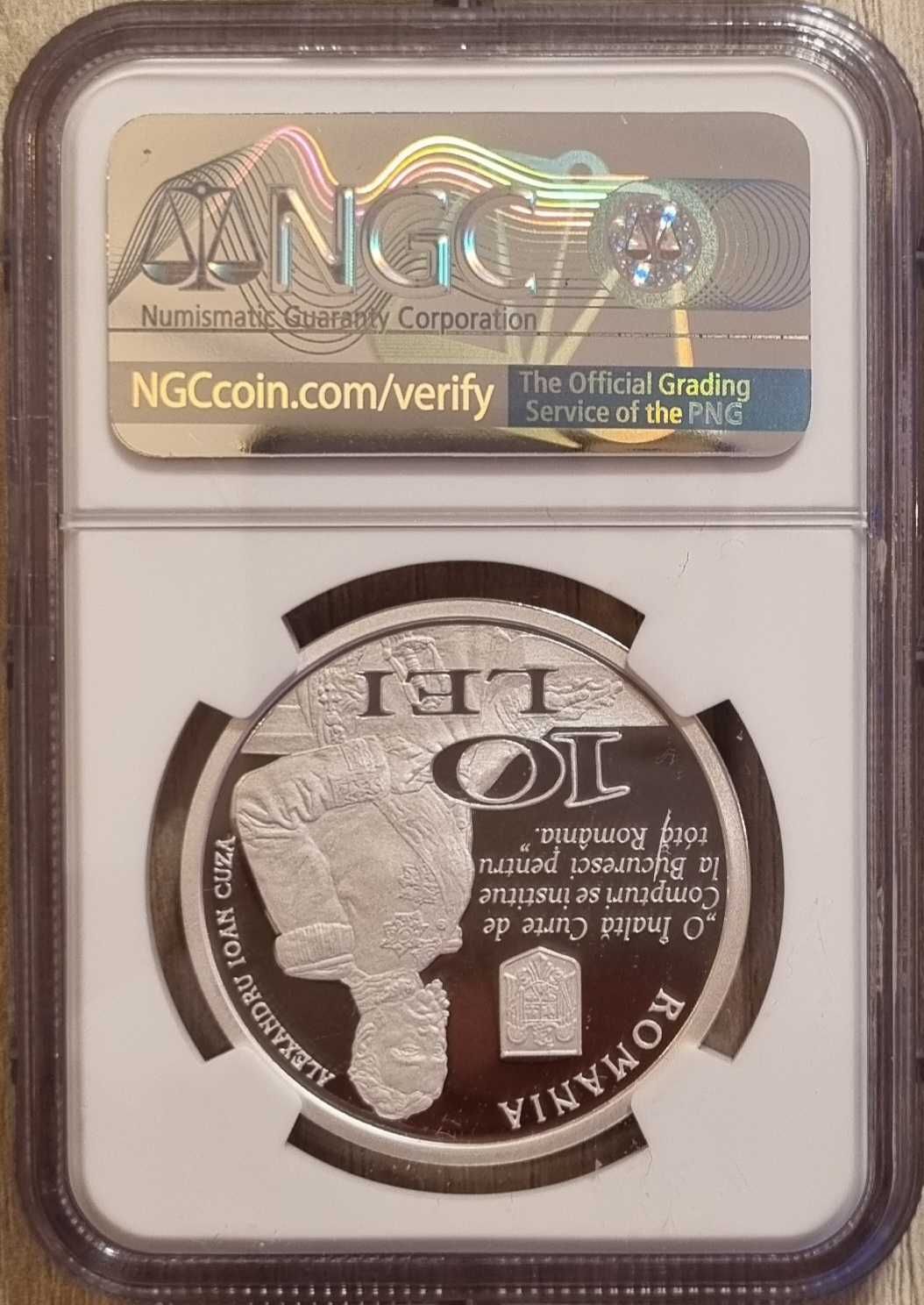 Moneda BNR 10 lei argint Curtea de Conturi gradata NGC PF 69 UC
