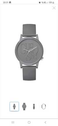 Guess - Ceas analog unisex cu logo in relief, Gri inchis