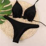 Costum de baie C97 negru snururi Push Up Tanga Brazilian