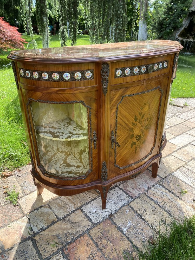 Comoda Lemn Bronz Portelan Blat Marmura Vintage Antic