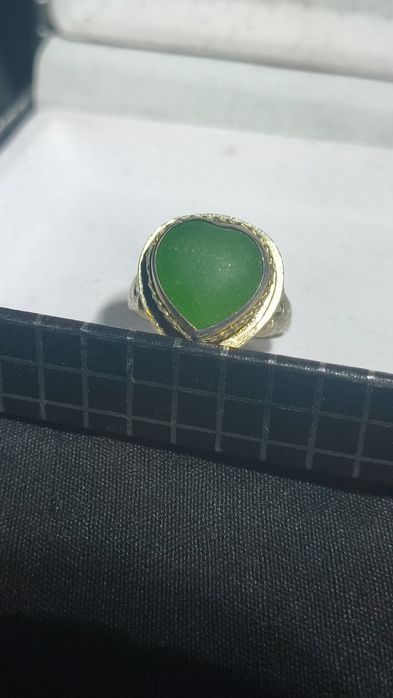 Inel argint cu inima din jad și bufniță gravata