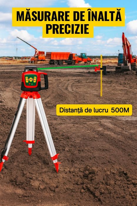 Nivelă laser rotativă verde VEVOR – 500m, autonivelare,trepied + rigla