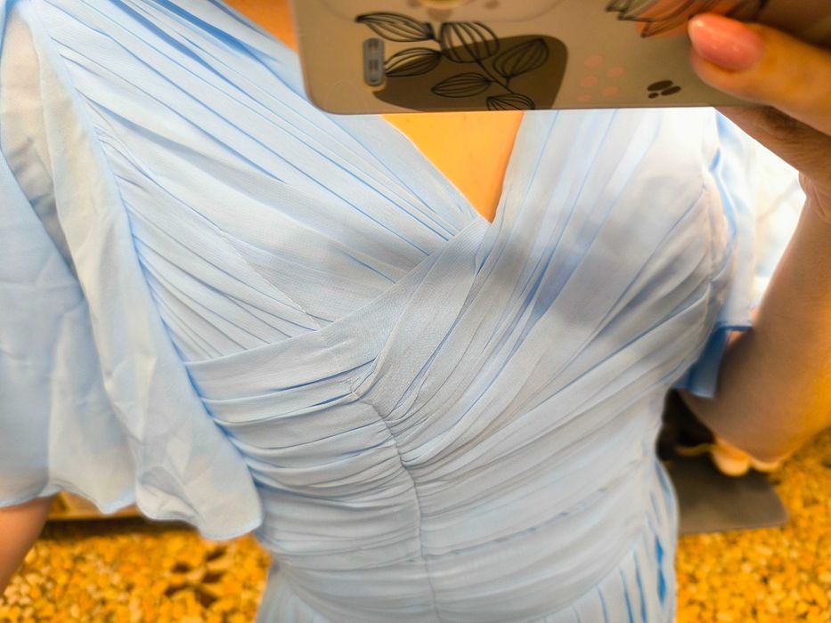 Официална светлосиня рокля, дълга с корсет