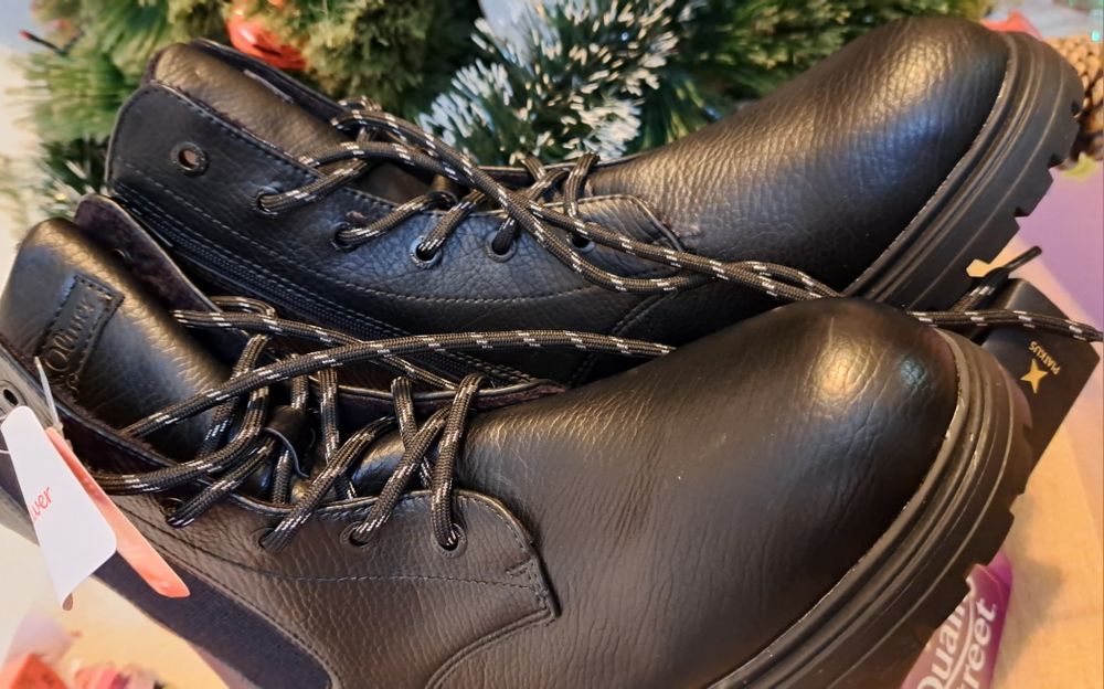 s.Oliver Кожени боти с масивен ток черни, 39 номер