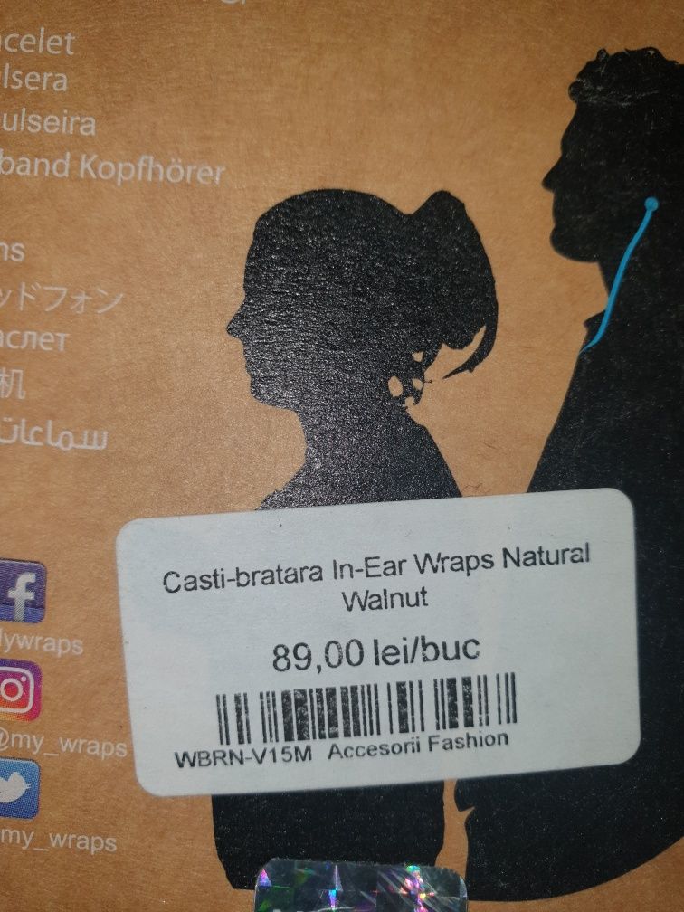 Vand casti wraps bratara bile naturale din nuc