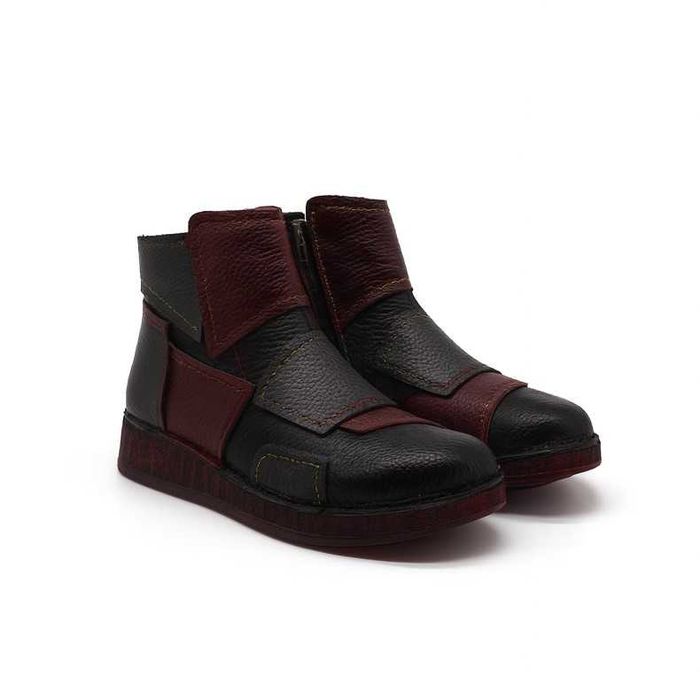 Дамски боти от естествена кожа в черно и бордо