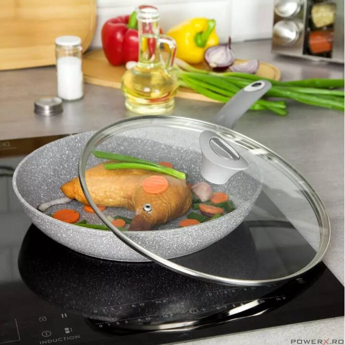 Tigaie cu capac, aluminiu, marmorata, gri, 26 cm, Klausberg