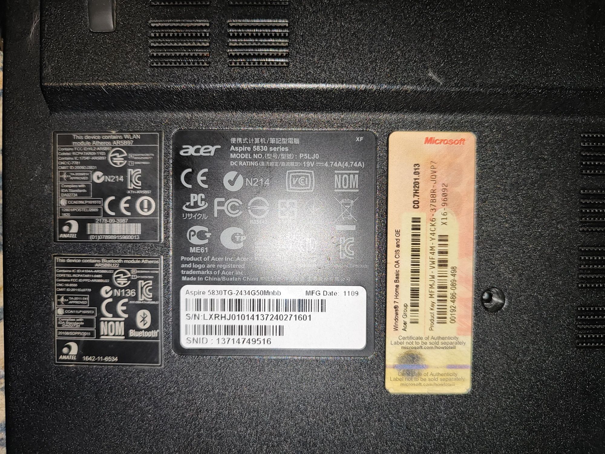 Корпус от ноутбука Acer Aspire 5830 series. Подробно в объявлении