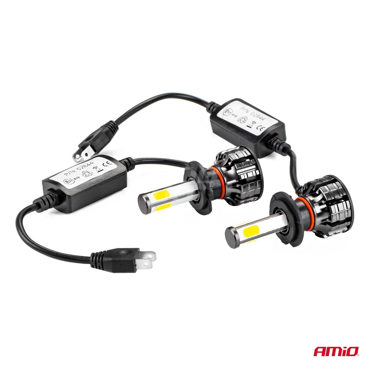 Led крушки за кола 2броя cob h7 серия 6500k amio-02844