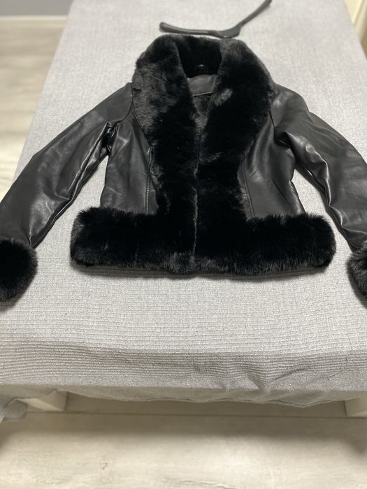 Късо кожено яке от изкусквена кожа и косъм