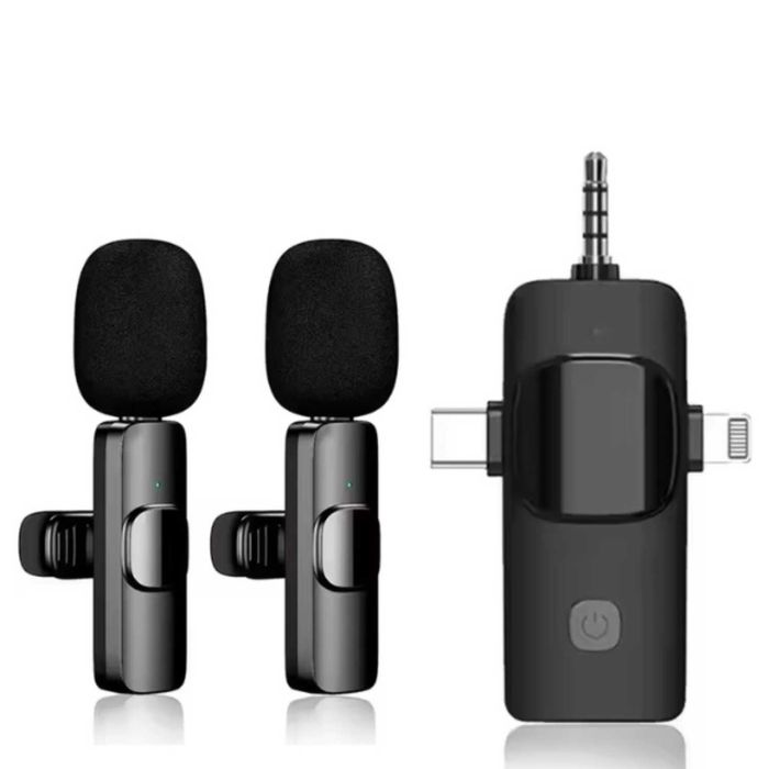 Microfon Lavalier Nexonix® Wireless K15, reducere a zgomotului, 3 în 1