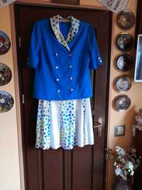 Costumas dama, primavara-vara, albastru si cu buline marimea L- XL