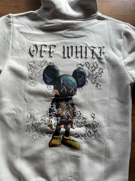 Мъжки,ватиран суитчер OFF White в бяло с голяма щампа на гърба