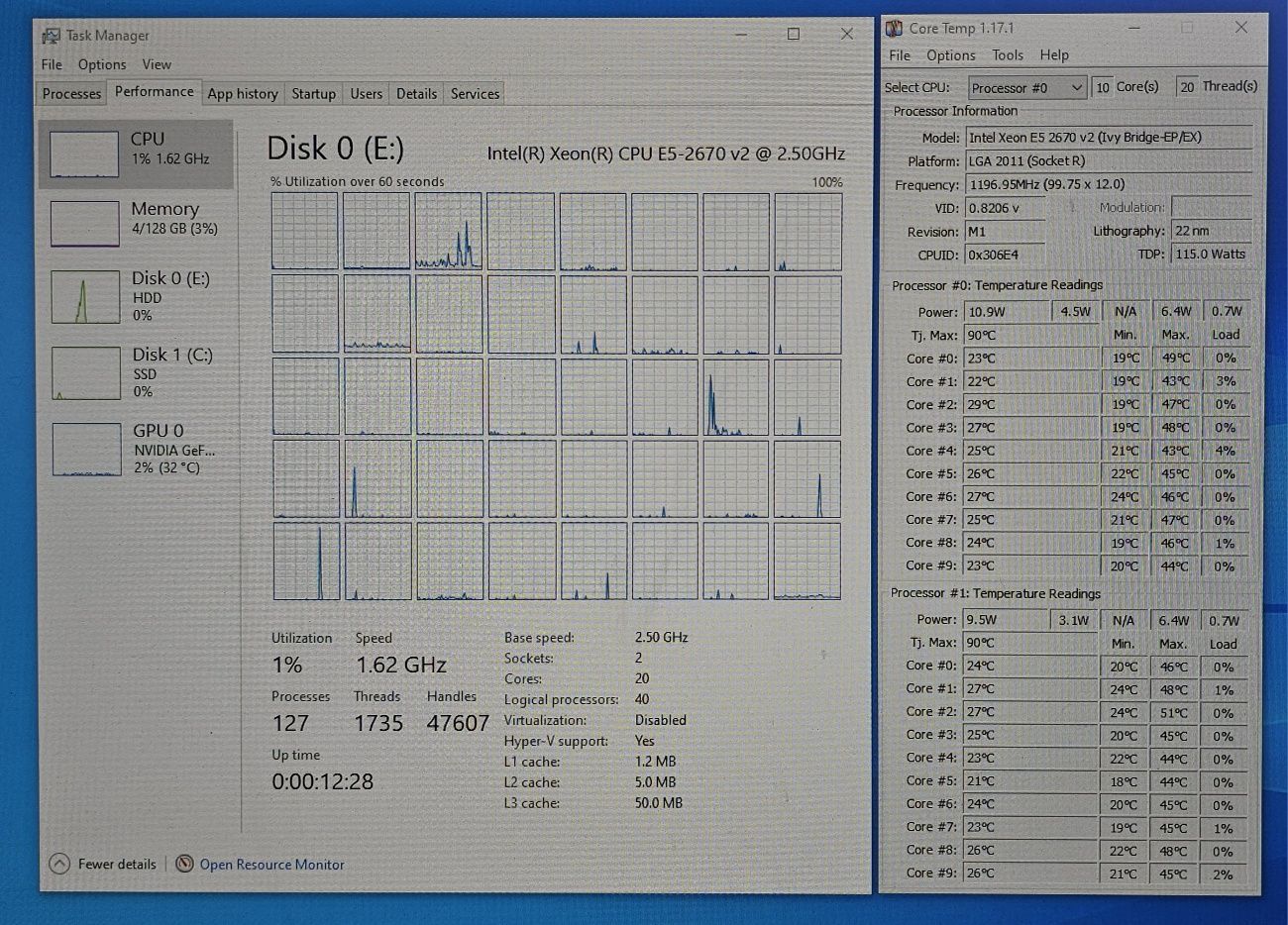 Workstation 2 CPU x Xeon E5 2670 40CPUs 128GB RAM K5000 4GB