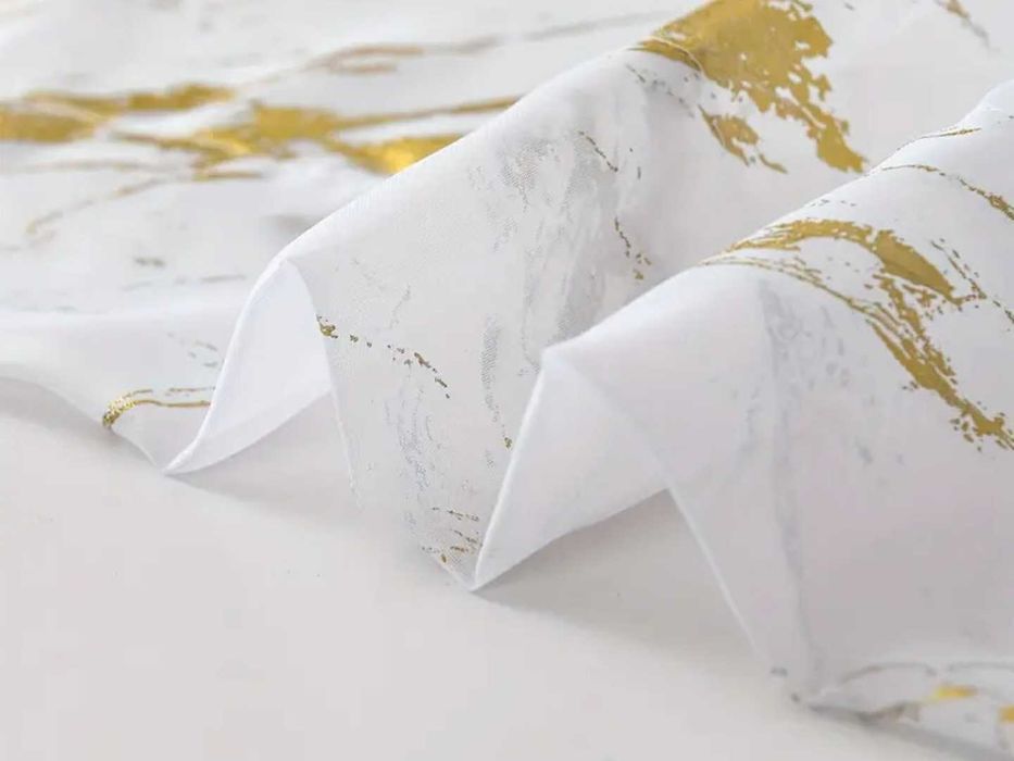 Perdele albe cu imprimeu auriu model marble,marmorat
