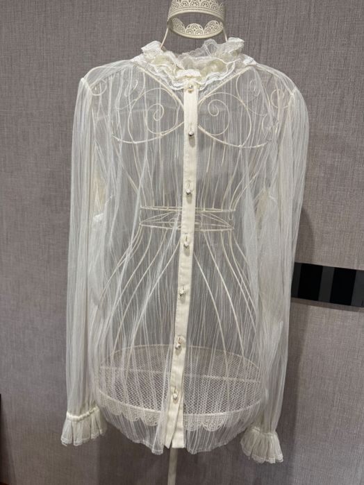 Блуза бяла прозрачна с перлени копчета Dolce & Gabbana