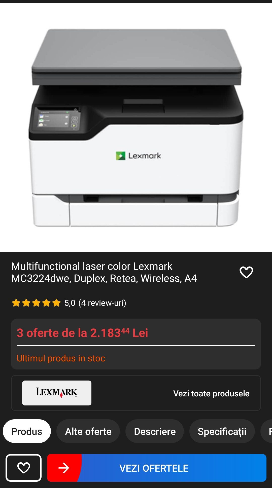 Imprimanta color laser Lexmark MC3224