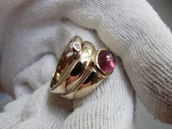 inel aur 14k turmalina si diamant sarpe diamante unicat