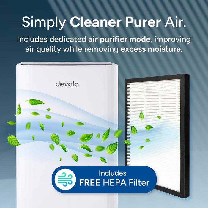 Devola 12 л/ден обезвлажнител и HEPA H13 пречиствател на въздух,DVH12L