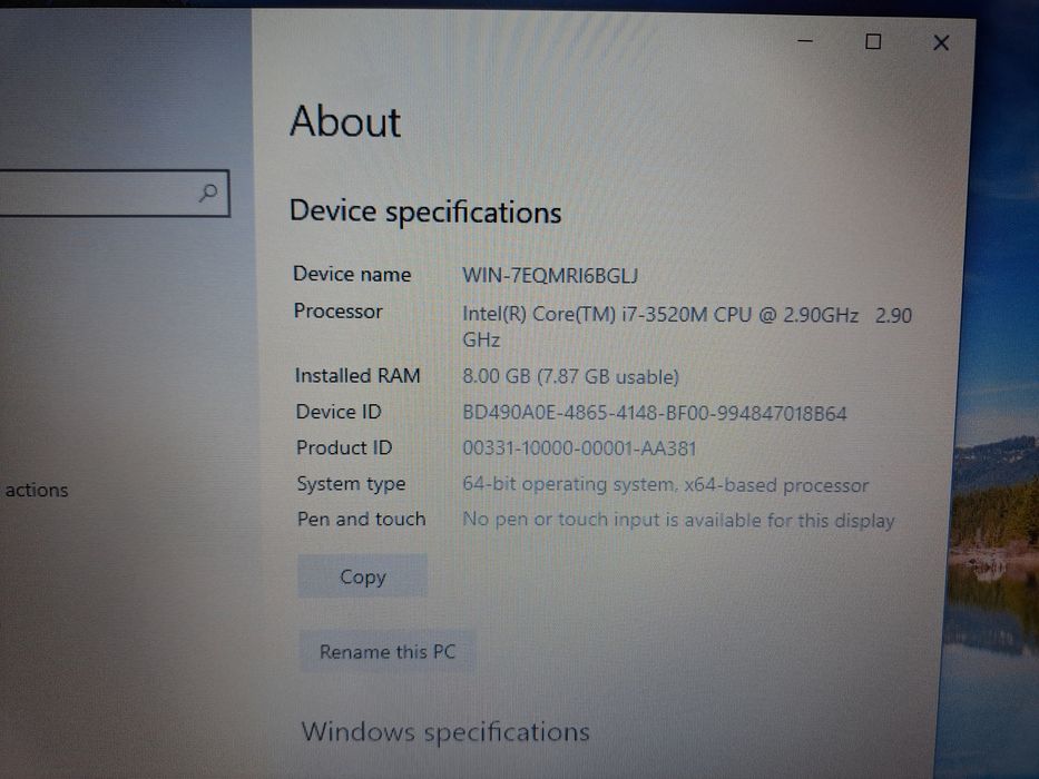 Laptop Lenovo : i7 / 8 gb ram / 500 gb hard