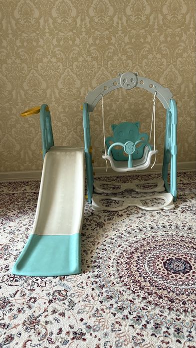 Детская горка 3-в-1: горка, качеля и баскетбольное кольцо