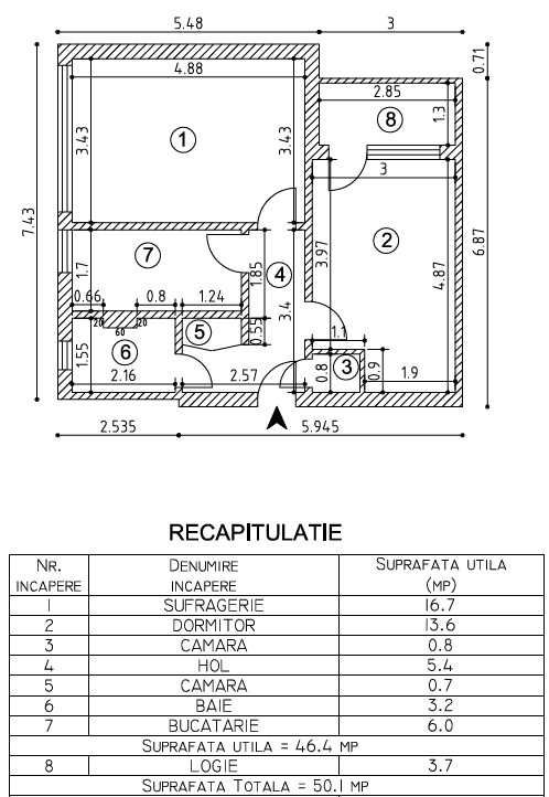 Apartament 2 camere, decomandat, etaj 2/10, zona linistita.