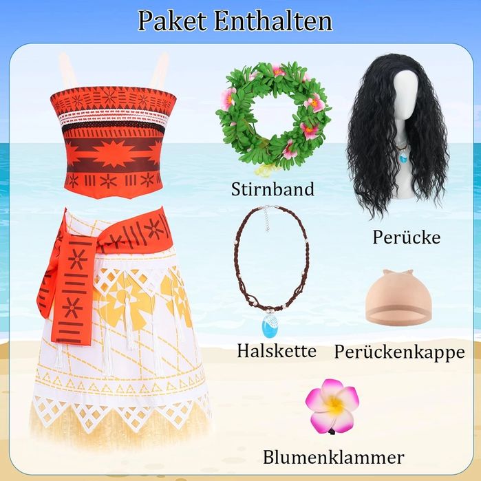 Costumație Vaiana cu accesorii, xl, noua