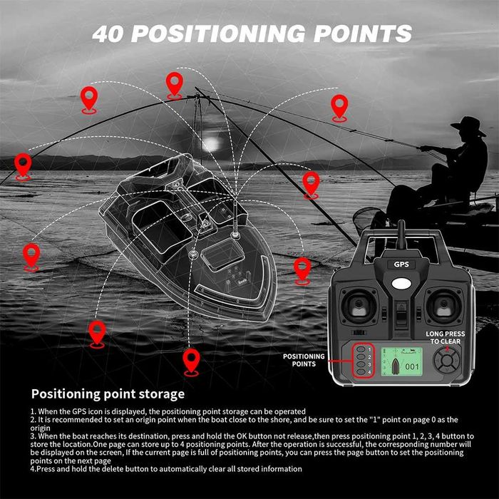 Barca cu momeala de pescuit GPS, , functie de intoarcere automata,