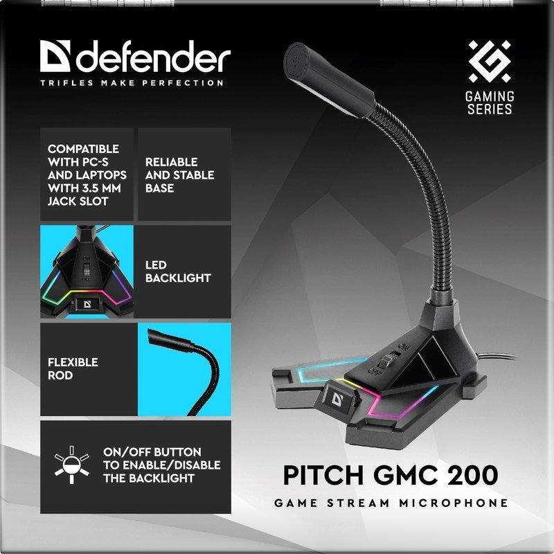 СКИДКА! Микрофон Defender GMC200 с подсветкой (разъём мини Джек 3,5mm)