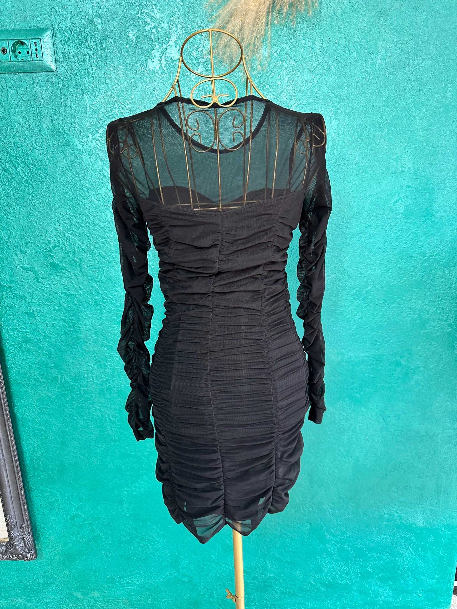 Rochie încrețită din tulle transparent negru, SOCIAL TOURIST, XS