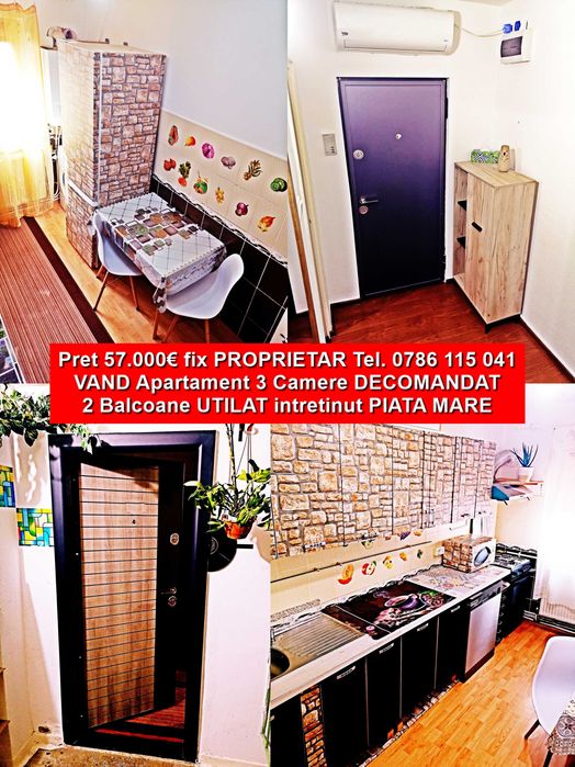 Decomandat Apartament 3 Camere Piata Mare utilat intretinut