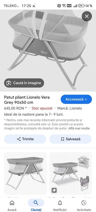 Pătuț pliant Lionelo  Vera gri 90x50cm