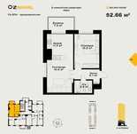 Продается квартира в OZMAHAL 52.6м2 2-х комнатная 10 этаж KOROBKA TEZ