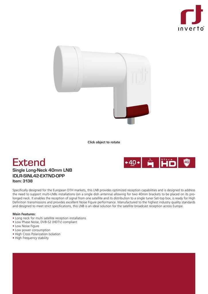 Inverto Red Single LNB, Low 0.3dB Noise Figure/ HDTV/ 4K