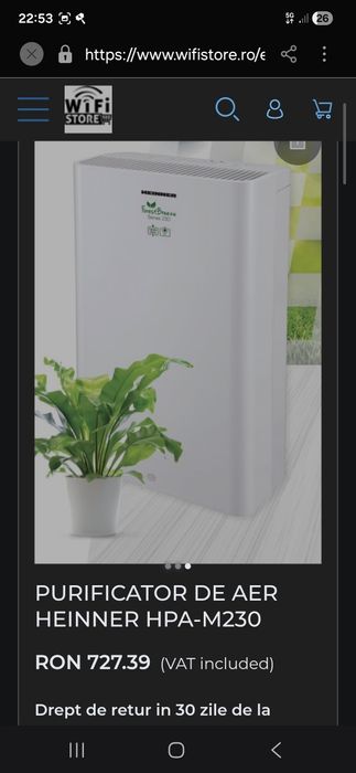 Purificator Heinner HPA-M230, CADR 230 m3/h, 35 W,Mod Silentios, Filt