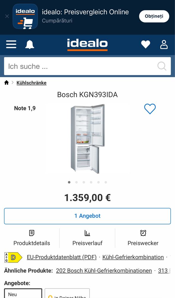 Combină frigorifică 2 uși No Frost Bosch KGN393IDA